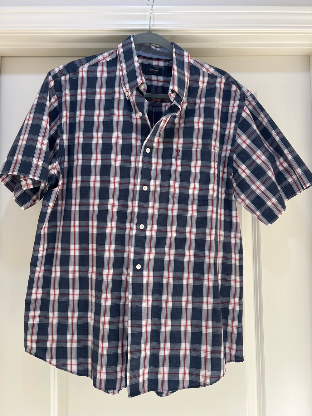 Arrow Men’s Short-Sleeve Plaid Button-Down Shirt - Navy, White & Red
